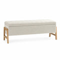 Banc de chambre coffre capitonné 120 cm x 40 cm x 45 cm tissu polyester beige pieds en bois massif naturel