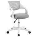 Chaise de bureau à roulettes 58 cm x 55 cm x 80 cm à 92 cm maille polyester grise structure PP blanc sans appuie-tête