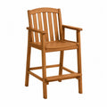 Chaise de bar extérieure en bois d’acacia massif naturel avec accoudoirs et assise à lattes 58 cm x 60 cm x 122 cm