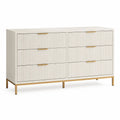 Commode rectangulaire 150 cm x 40 cm x 80 cm 6 tiroirs MDF blanc cassé et acier doré