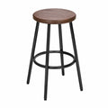 Tabouret de bar rond 43 x 43 x 65 cm assise en bois plaqué noyer et acier noir avec repose-pieds