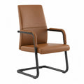 Chaise visiteur de bureau 58 cm x 63 cm x 95 cm revêtement PU marron cognac structure en acier noir avec accoudoirs piètement luge