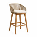 Tabouret de bar avec dossier en corde tressée 56 x 56 x 96 cm bois naturel et polyester beige assise rembourrée