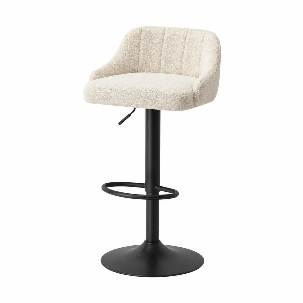 Tabouret de bar réglable pivotant avec dossier - écru et noir - 38 x 38 x 63-84 cm