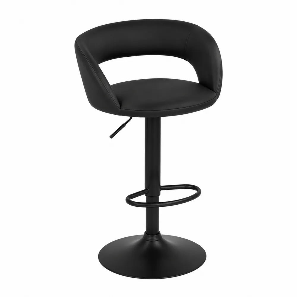 Tabouret de bar réglable pivotant en hauteur cuir PU noir avec dossier accoudoirs et repose pieds base acier noir 55 x 50 x 86 à 107 cm