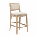 Tabouret de bar avec dossier rembourré bois massif hévéa naturel tissu polyester beige 45 x 50 x 102 cm