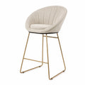 Tabouret de bar fixe dossier enveloppant polyester bouclé écru acier couleur laiton 58 x 57 x 96 cm