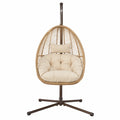 Fauteuil suspendu œuf avec support en acier et résine tressée beige 105 x 105 x 195 cm