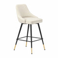 Tabouret de bar fixe dossier rembourré polyester bouclé écru acier noir finition laiton 50 x 52 x 100 cm
