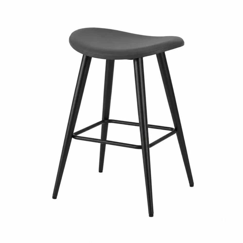 Tabouret de bar sans dossier assise selle cuir synthétique PU noir acier noir 45 x 45 x 74 cm