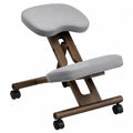 Chaise ergonomique à genoux 65 cm x 46 cm x 61 cm bois de bouleau placage noyer coussins en polyester gris avec roulettes