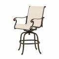 Chaise de bar pivotante avec accoudoirs en toile polyester enduite PVC beige structure aluminium bronze 62 cm x 65 cm x 118 cm
